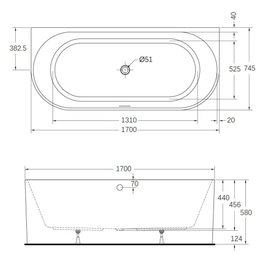 Kád, Wellis Calabria Slim kád 170x74,5 WK00237 (WK00221/AK00616)